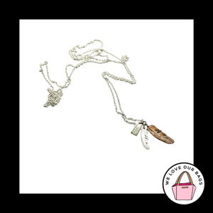 New $195 Rare COACH STERLING SILVER 925 Feather Charm 36" Long Chain Necklace