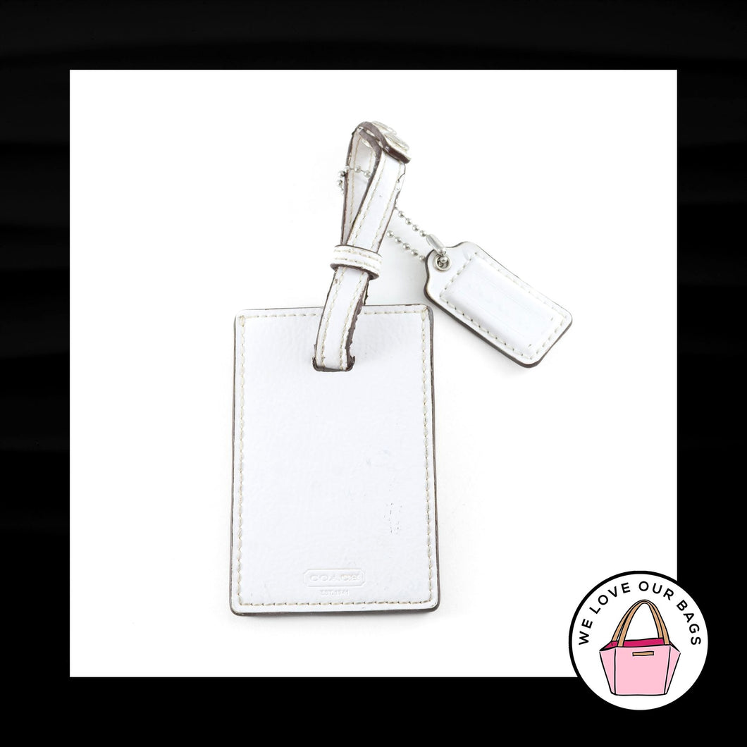 COACH LUGGAGE ID White Leather Strap & Hang Tag Nickel Fob Bag Charm Keychain