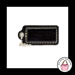 2" Medium COACH Black Leather Nickel Key Fob Bag Charm Keychain Hang Tag