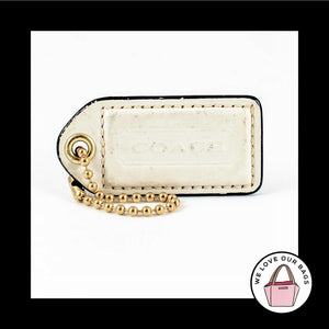 2.5" VINTAGE COACH Chalk White Leather Brass Key Fob Bag Charm Keychain Hang Tag