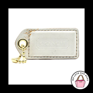 2.5" Large Y2K VINTAGE COACH White Leather Brass Fob Bag Charm Keychain Hang Tag