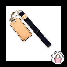 Load image into Gallery viewer, 2 pc LOT COACH Tassel Hang Tag Navy Blue Buff Tan Leather Bag Charm Keychain Fob
