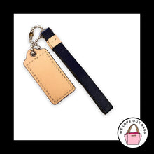 Load image into Gallery viewer, 2 pc LOT COACH Tassel Hang Tag Navy Blue Buff Tan Leather Bag Charm Keychain Fob
