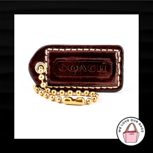 2" VINTAGE COACH Brown Patent Leather Brass Key Fob Bag Charm Keychain Hang Tag