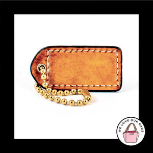 2" VINTAGE COACH Brown Patent Leather Brass Key Fob Bag Charm Keychain Hang Tag
