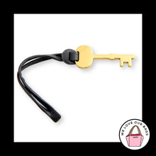Load image into Gallery viewer, Y2K FOSSIL KEY Gold Brass Metal Black Leather Strap Bag Charm Hang Tag Fob
