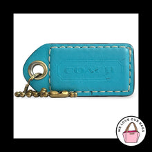 Load image into Gallery viewer, COACH Y2K VINTAGE Hang Tag 2.5" Blue Leather Bag Charm Keychain Fob Brass Large
