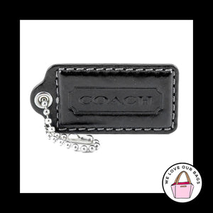 2.5" Large COACH BLACK Leather Nickel Key Fob Bag Charm Keychain Hang Tag