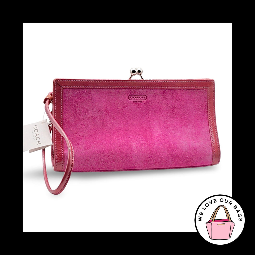 NWT Y2K VINTAGE COACH Pink Suede Leather Framed Kisslock Clutch Wristlet 8685