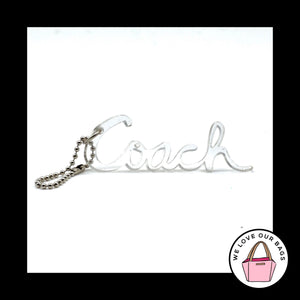 3" COACH Clear POPPY SCRIPT Plastic Nickel Key Fob Bag Charm Keychain Hang Tag