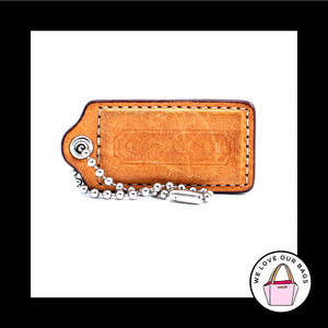 2.5" Large COACH  Saddle Brown White Leather Key Fob Bag Charm Keychain Hang Tag