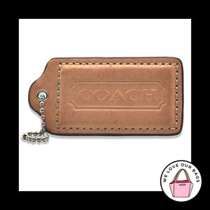 RARE 3" XL COACH Saddle Brown Leather Nickel Key Fob Bag Charm Keychain Hang Tag
