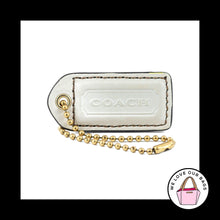 Load image into Gallery viewer, 2&quot; COACH Chalk White &amp; Saddle Leather Brass Fob Bag Charm Keychain Hang Tag
