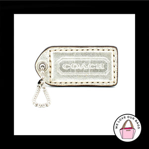 2" VINTAGE COACH Silver Metallic Leather Nickel Fob Bag Charm Keychain Hang Tag