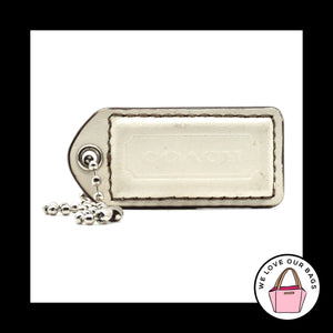 2" Medium VINTAGE COACH White Leather Nickel Key Fob Bag Charm Keychain Hang Tag