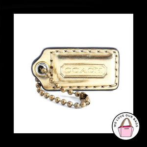 1.5" Small COACH Gold Mirrored Leather Brass Fob Bag Charm Keychain Hang Tag