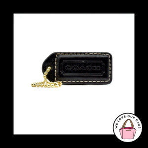 2" Medium VINTAGE COACH Black Leather Brass Key Fob Bag Charm Keychain Hang Tag