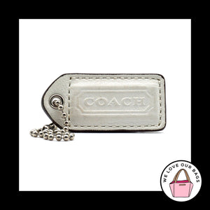 2" Medium Y2K VINTAGE COACH White Leather Nickel Fob Bag Charm Keychain Hang Tag