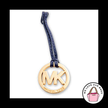 Load image into Gallery viewer, MICHAEL KORS Gold Brass Blue Leather Strap Bag Charm Hang Tag Keychain Fob
