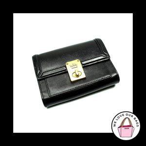 $195 COACH HUTTON Black Calf Leather Brass Turnlock Envelope Wallet Clutch 88504