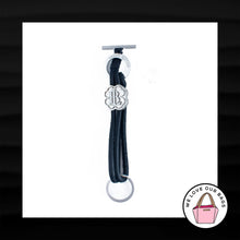 Load image into Gallery viewer, NIB LUCKY BRAND Keychain Bag Charm Black Leather Nickel Clover Hang Tag Bracelet
