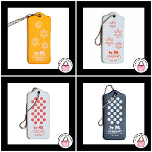 4 pc Lot COACH MAGNET Flower & Polka Dot Leather Fob Bag Charm Keychain Hang Tag