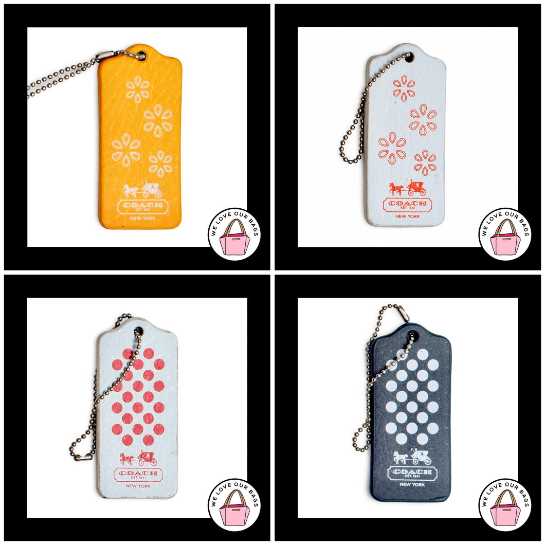 4 pc Lot COACH MAGNET Flower & Polka Dot Leather Fob Bag Charm Keychain Hang Tag