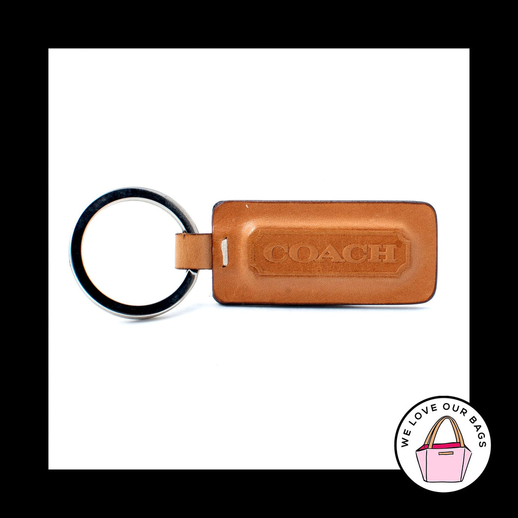 New COACH VINTAGE Saddle Brown LEATHER Nickel Fob Bag Charm Keychain Hang Tag