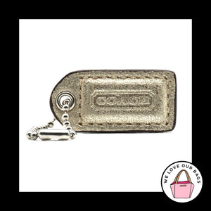 1.5" Small Y2K VINTAGE COACH Gold White Leather Fob Bag Charm Keychain Hang Tag