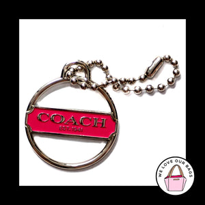 COACH Round PINK ENAMEL Silver Nickel Metal Key Fob Bag Charm Keychain Hang Tag