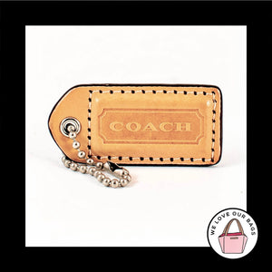 2" VINTAGE COACH Saddle Brown Leather Nickel Key Fob Bag Charm Keychain Hang Tag
