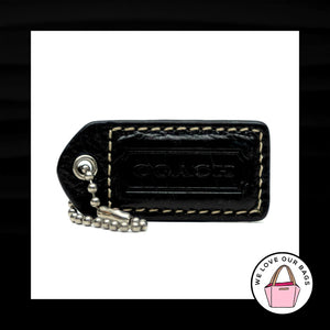 2" Medium VINTAGE COACH Black Leather Nickel Key Fob Bag Charm Keychain Hang Tag
