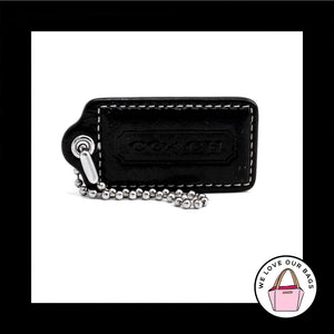 2.5" Large COACH Black Leather Nickel Key Fob Bag Charm Keychain Hang Tag
