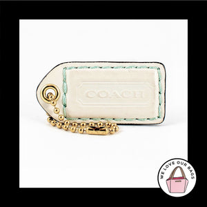 2.5" VINTAGE COACH Chalk White Leather Brass Key Fob Bag Charm Keychain Hang Tag