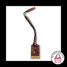 Load image into Gallery viewer, FRYE Gold Brass Metal Brown Leather Strap Loop Bag Charm Hang Tag Keychain Fob
