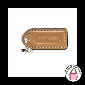 2" VINTAGE COACH Saddle Brown Leather Nickel Key Fob Bag Charm Keychain Hang Tag