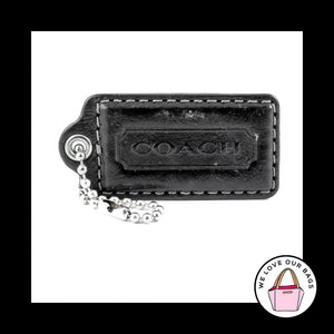 2.5" Large COACH BLACK Leather Nickel Key Fob Bag Charm Keychain Hang Tag