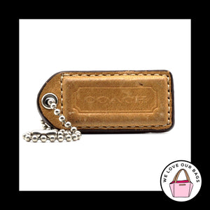 2" Y2K VINTAGE COACH Tabac Brown Leather Nickel Fob Bag Charm Keychain Hang Tag
