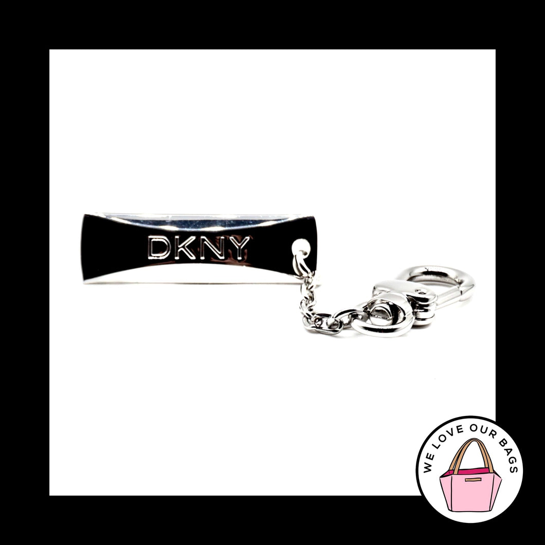 New DKNY DONNA KAREN Thick Silver Nickel Metal Fob Bag Charm Keychain Hang Tag