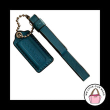 Load image into Gallery viewer, 2 pc LOT COACH Blue Leather Tassel &amp; Hang Tag Key Fob Bag Charm Keychain Nickel

