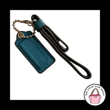 Load image into Gallery viewer, 2 pc LOT COACH Blue Leather Tassel &amp; Hang Tag Key Fob Bag Charm Keychain Nickel
