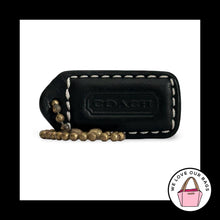 Load image into Gallery viewer, COACH Y2K VINTAGE Hang Tag 1.5" Black Leather Bag Charm Keychain Fob Brass Small
