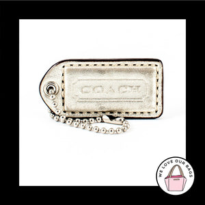2" VINTAGE COACH Silver Metallic Leather Nickel Fob Bag Charm Keychain Hang Tag