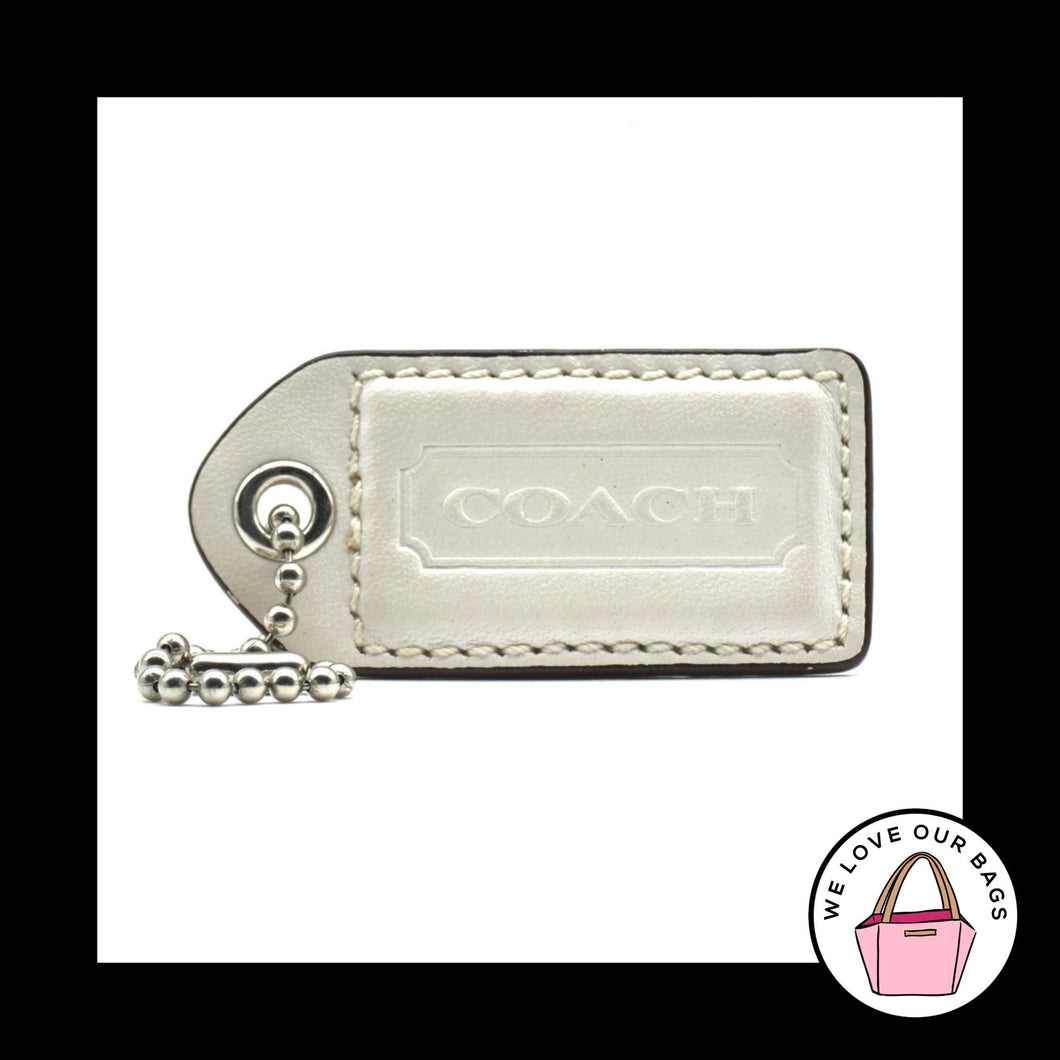 2.5 Large Y2K VINTAGE COACH White Leather Nickel Fob Bag Charm Keychain Hang Tag