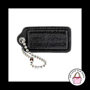 2" Medium COACH BLACK Leather Nickel Key Fob Bag Charm Keychain Hang Tag