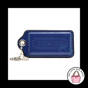 2.5" Large COACH Blue Patent Leather Nickel Key Fob Bag Charm Keychain Hang Tag
