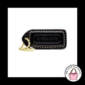 2" Medium VINTAGE COACH Black Leather Brass Key Fob Bag Charm Keychain Hang Tag