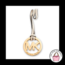 Load image into Gallery viewer, MICHAEL KORS Gold Brass White Leather Strap Bag Charm Hang Tag Keychain Fob
