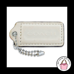 2.25" Large COACH Chalk White Leather Nickel Key Fob Bag Charm Keychain Hang Tag