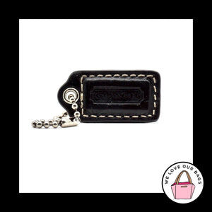 1.5" Small COACH Black Leather Nickel Key Fob Bag Charm Keychain Hang Tag
